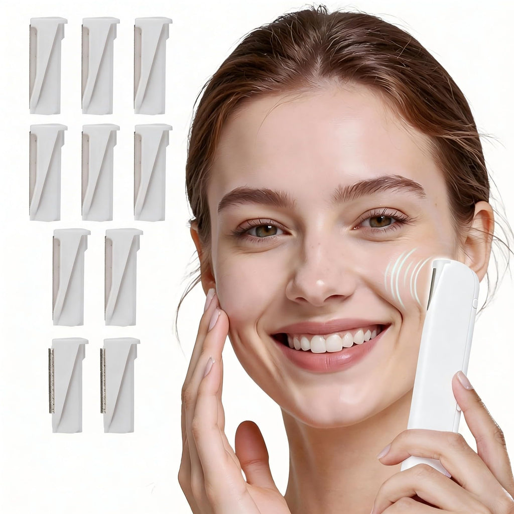 Sonic Dermaplane Razor for Women Face, Painless Facial Hair Removal & Exfoliation Tool with Magnetic Hanging Design, 10 Upgraded Micro-Mesh Blades, Removes Peach Fuzz, Gift for Her (white)