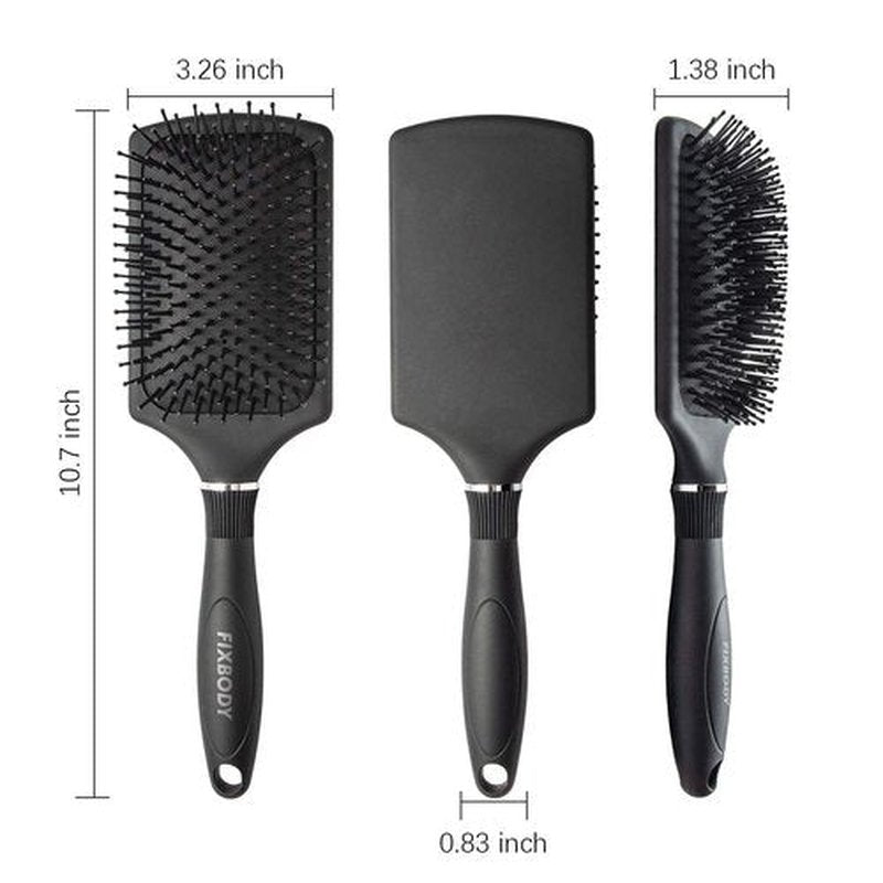 FIXBODY Paddle Brush - Smoothing Detangling Brush for Long Thick Hair, Wet & Dry Use - Black Matte