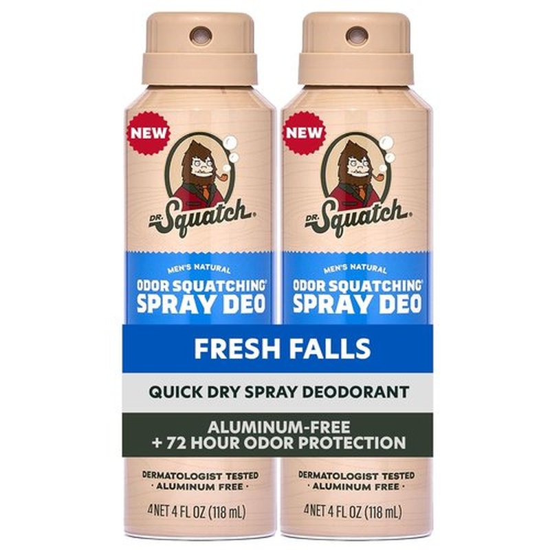 Dr. Squatch Natural Men’s Deodorant - Quick-Dry, Aluminum-Free, Dermatologist-Tested - Fresh Falls, 4oz (2-Pack)