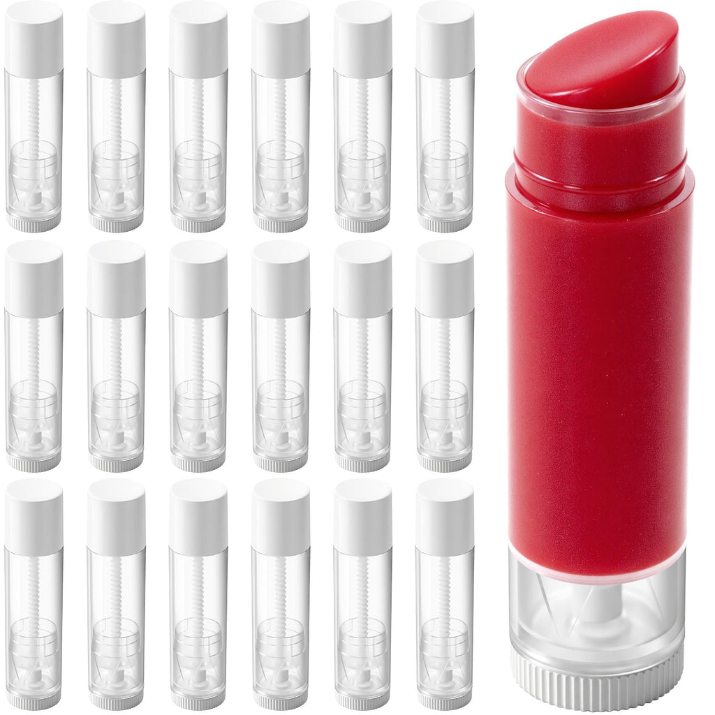 OIIKI 18pcs 5g Lip Balm Tubes, Empty Twist-up Lip Balm Container with Caps, Plastic Rotatable Refillable Lip Gloss Tubes for Homemade Chapsticks Lipsticks Deodorant Perfume- White