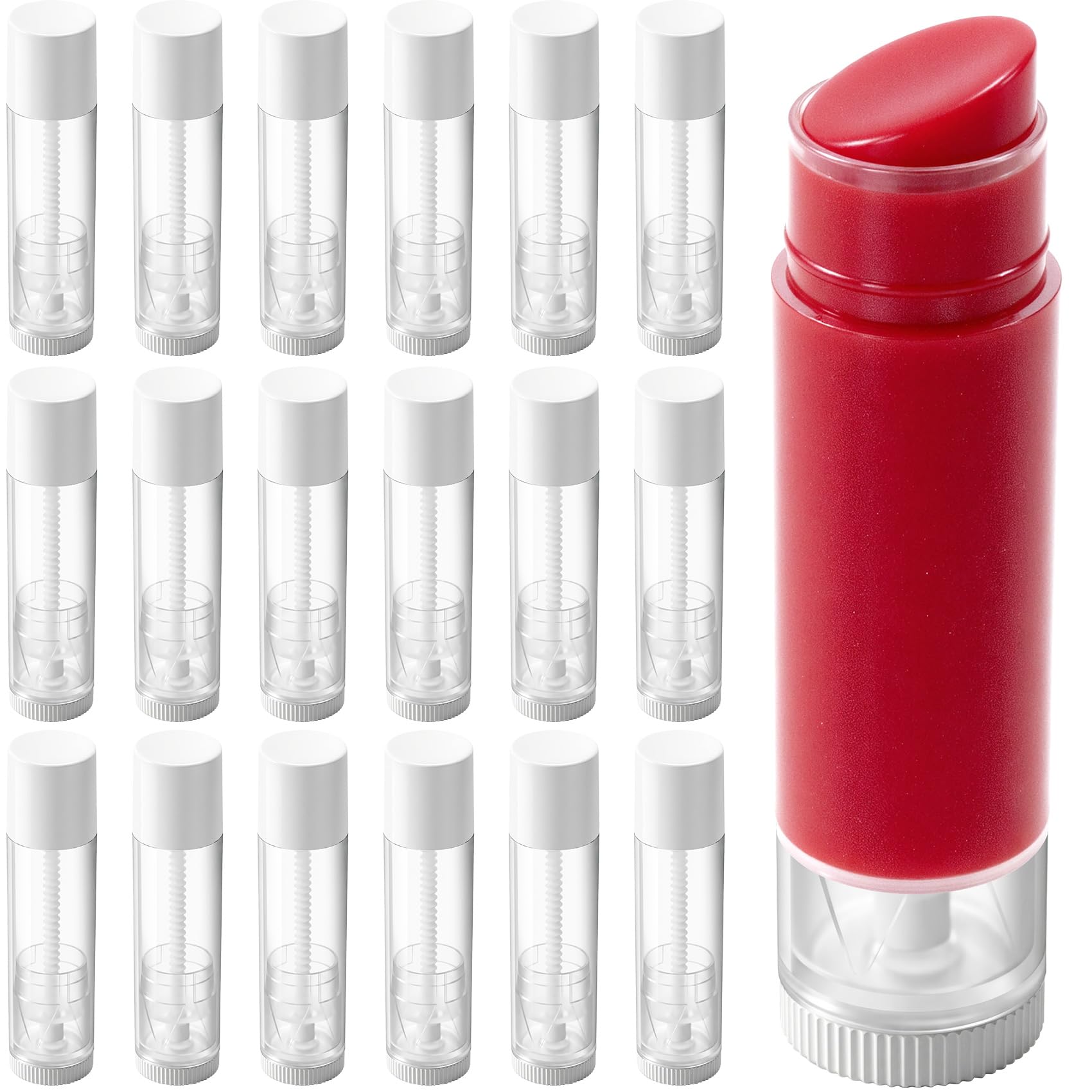 OIIKI 18pcs 5g Lip Balm Tubes, Empty Twist-up Lip Balm Container with Caps, Plastic Rotatable Refillable Lip Gloss Tubes for Homemade Chapsticks Lipsticks Deodorant Perfume- White