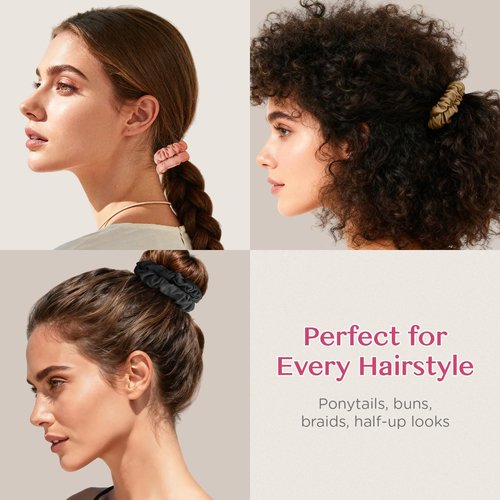 24 Pack Silky Soft Hair Ties, Silk-Like Skinny Scrunchies No Damage Elastic Ponytail Holders for Curly, Thick or Thin Hair, Women and Girls