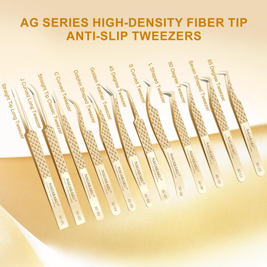 NAGARAKU Eyelash Extension Tweezers Fiber Tip AG-05 & AG-11 2Pcs Set