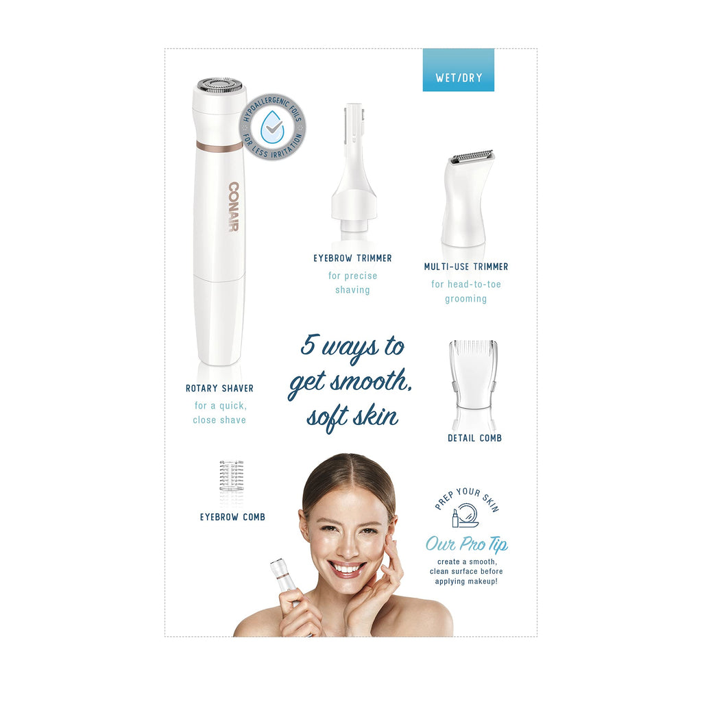 Conair All-in-1 Facial Hair Removal for Women, Cordless Electric Trimmer, Perfect for Face, Ear/Nose, Eyebrows, and Bikini Lines (Pack of 4)