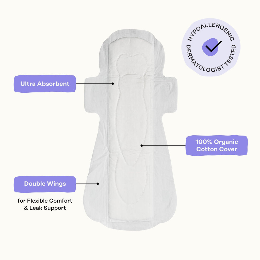 Honey Pot Calming Overnight Sanitary Pads for Women - 100% Organic Cotton Top Sheet - Feminine Care - Non Cooling - Calming Herbs of Lavender, Ashwagandha, & Lemon Balm - 12ct