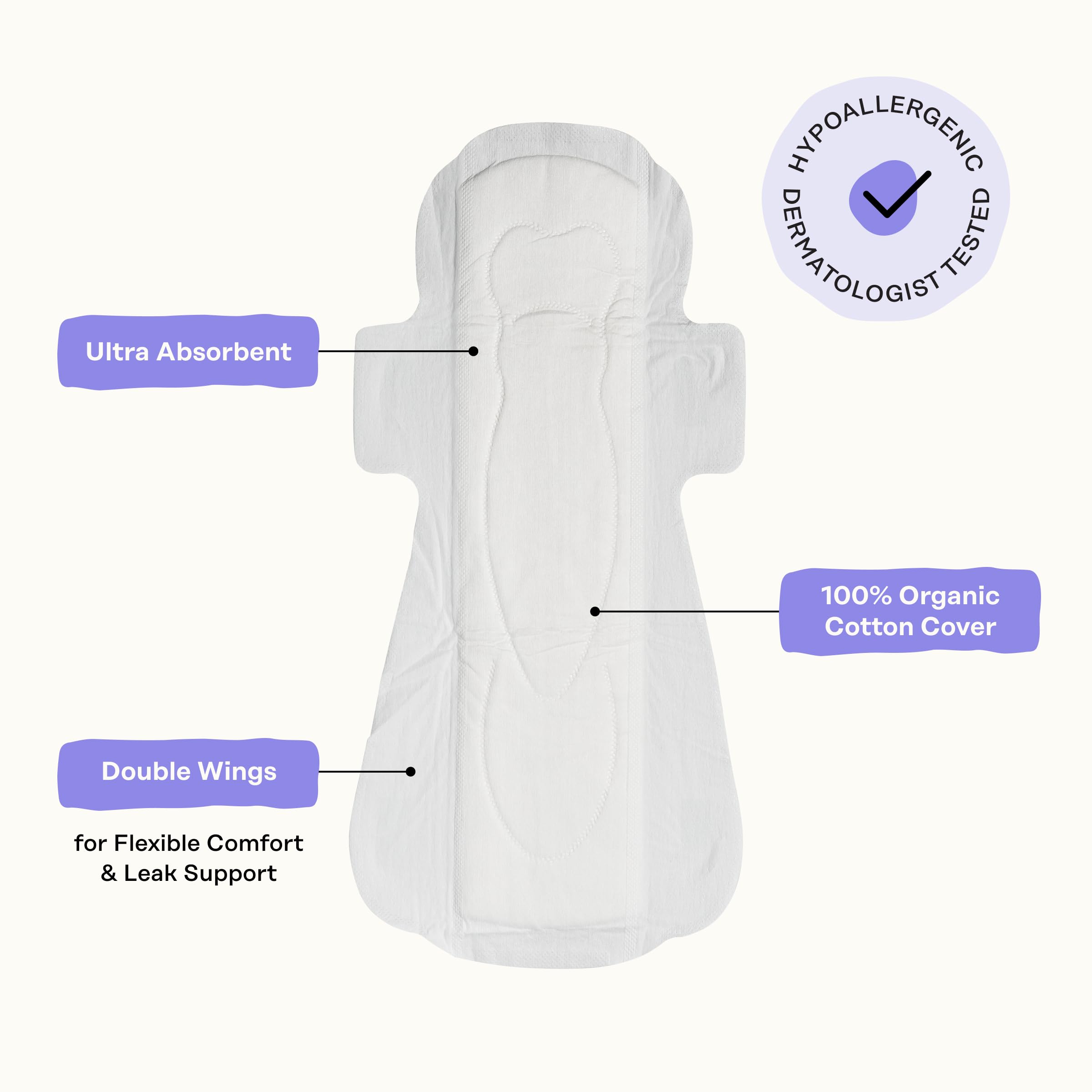 Honey Pot Calming Overnight Sanitary Pads for Women - 100% Organic Cotton Top Sheet - Feminine Care - Non Cooling - Calming Herbs of Lavender, Ashwagandha, & Lemon Balm - 12ct