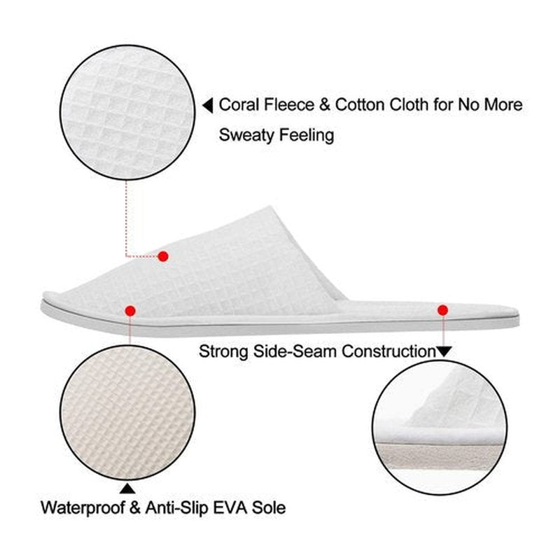AhfuLife 5 Pairs of Waffle Spa Slippers, Closed Toe White Slippers - Fit Most Men and Women for Spa, Party Guest, Hotel and Travel