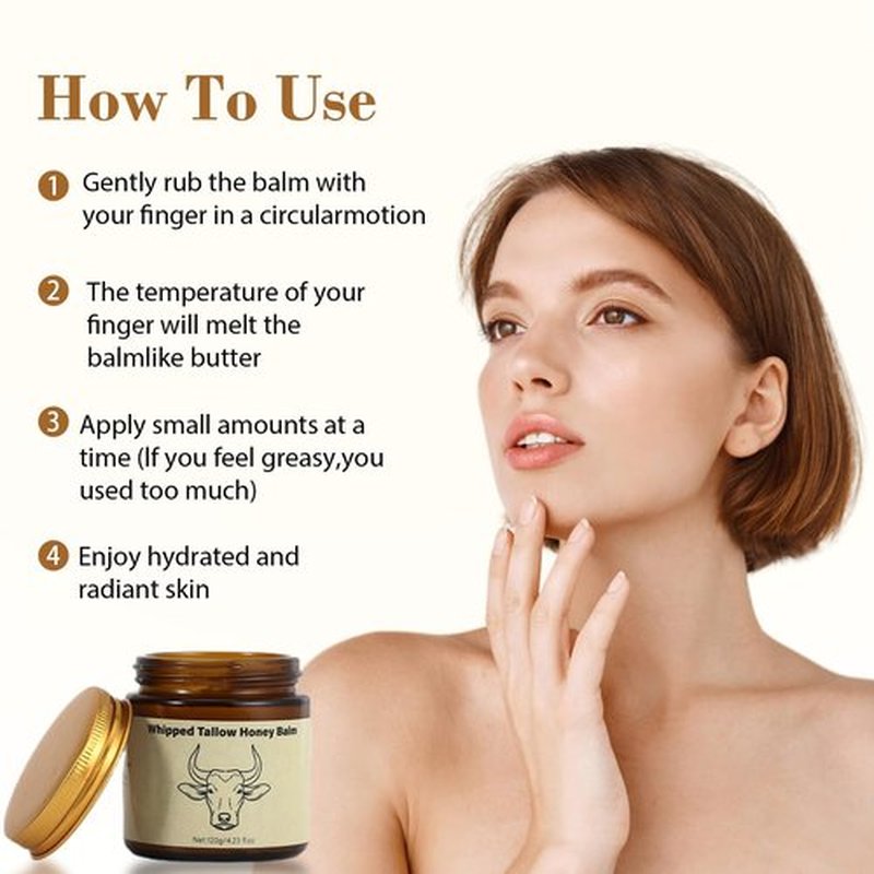 Lopeie Beef Tallow for Skin - Organic Grass Fed Whipped Moisturizer with Honey Balm, Natural Hydrating Cream for Face & Body, Relief for Dry & Sensitive Skin (4.23oz, Unscented)