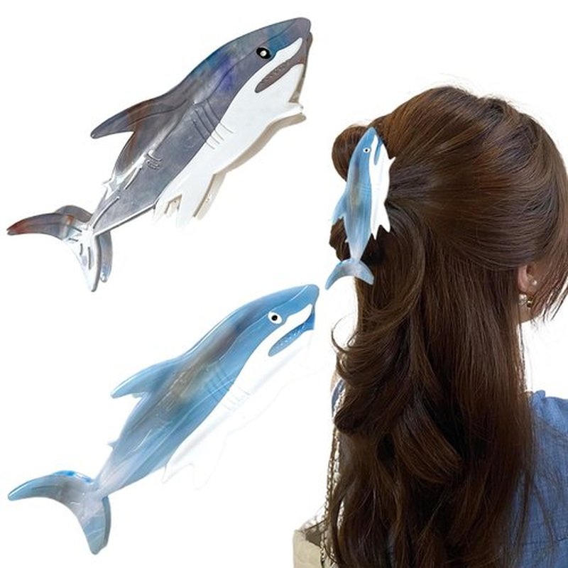 2 PCS Blue Shark Cellulose Acetate Hair Claw Clips Whale Shark Hair Clips Cute Big White Hair Clips for Women Girls Thick Thin Ocean Sea Animal Hairstyle Accessories Claw Clips