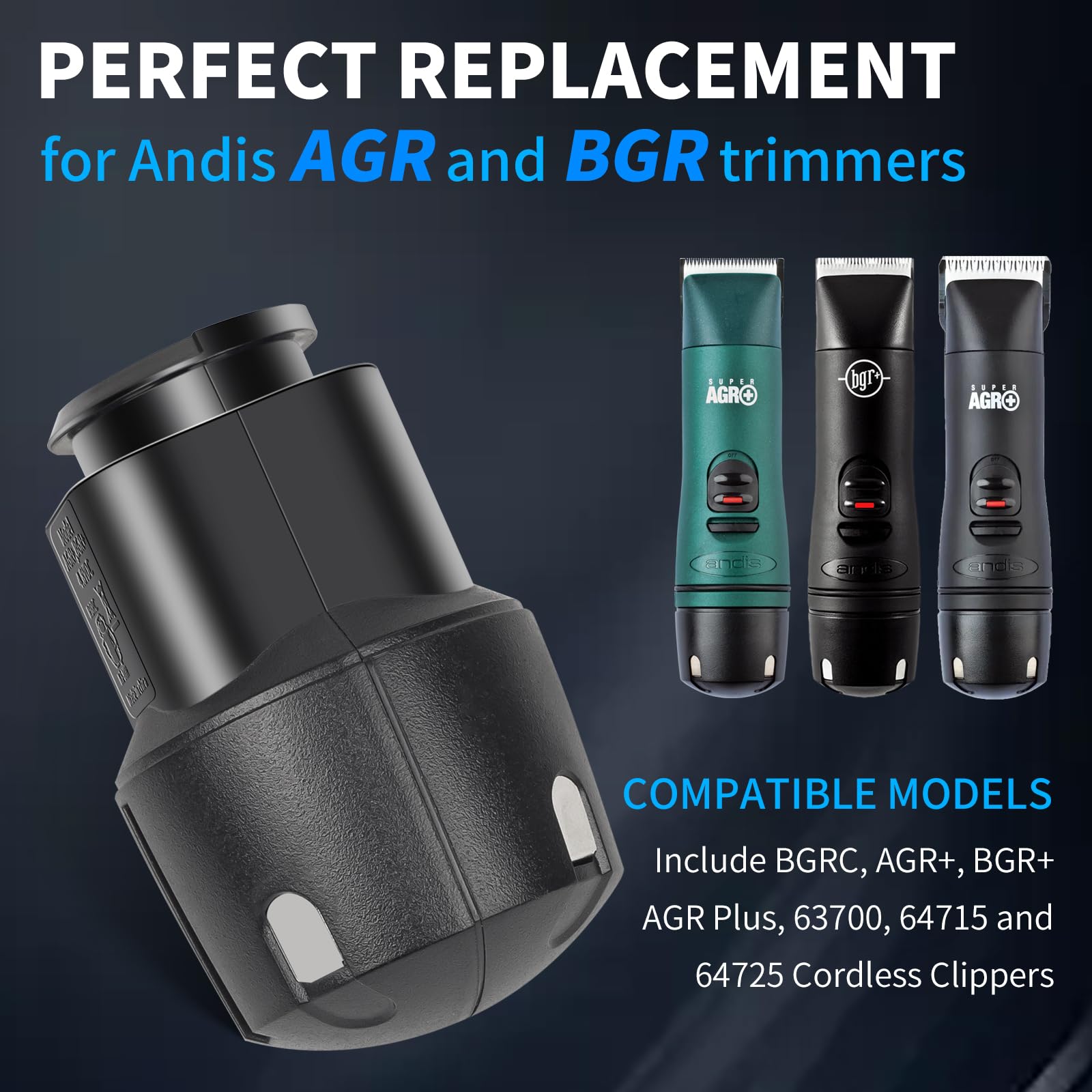 Sicimly Replacement Battery for Andis PowerGroom AGR BGR AGR+ BGR+ BGRC AGR Series Cordless Clippers with Type-c 2300mAh High-Capacity NiMH Pack