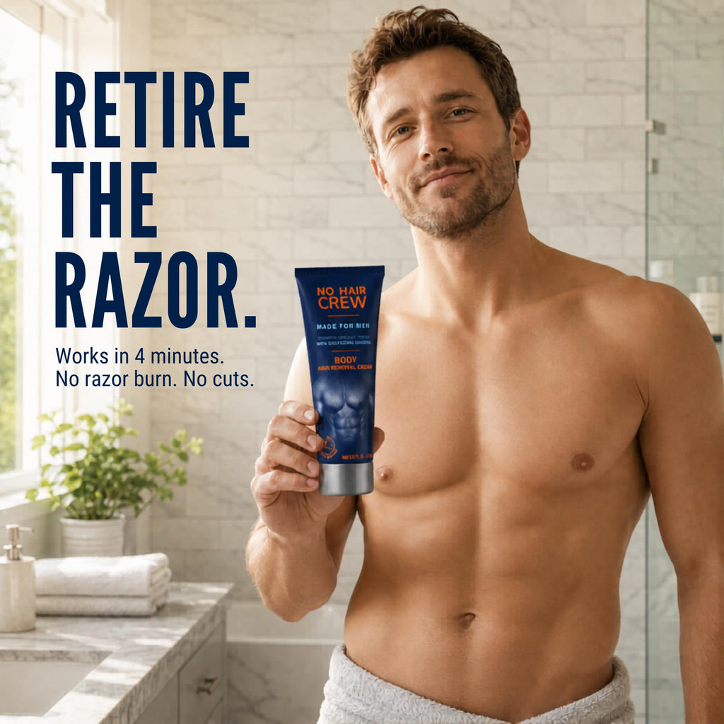 No Hair Crew Body At Home Hair Removal Cream for Manscaping Unwanted Hair with Energizing Ginseng, Premium Depilatory, Painless & Flawless, Made for Men, 200ml