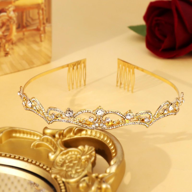 Vovii Gold Tiaras for Women, Gold Rhinestone Princess Crown Small Tiara for Women Halloween Costume Party Prom Bride Birthday
