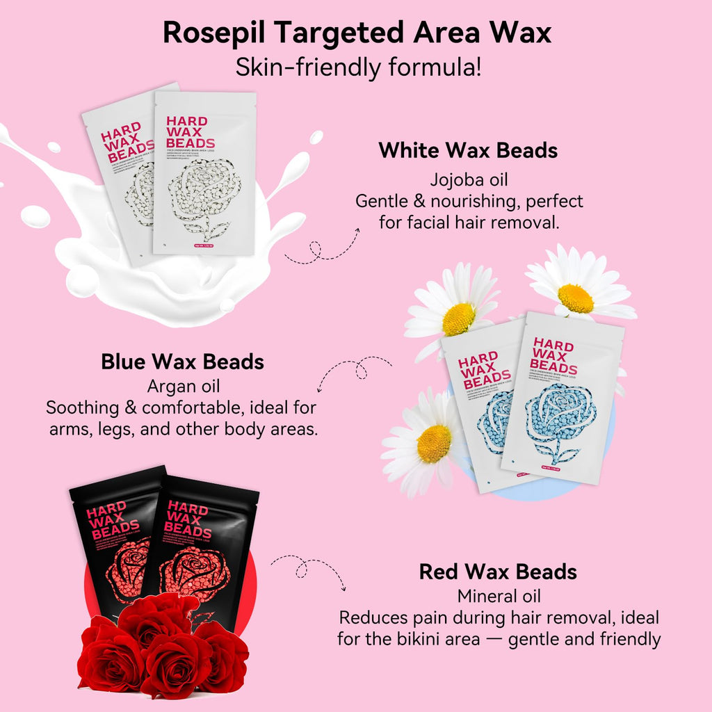 Rosepil Digital Wax Warmer - Waxing Kit for Women&Men 6 Packs Wax Beads