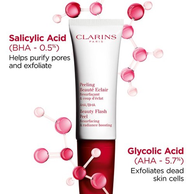 Clarins Beauty Flash Peel | 10-Minute At-Home Facial | Visibly Tightens Pores | Gently Eliminates Dead Skin Cells | Refines Skin Texture | Renews Radiance | Contains AHAs and BHAs | All Skin Types