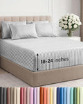 Skiennix Extra Deep King Sheet Set | 6-Piece Breathable Cooling Bedding - Soft, Wrinkle-Free Grey Stripes
