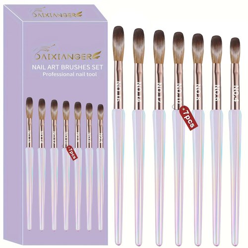 DAIXIANGER 7PCS Acrylic Nail Brush Set,Size 4/6/8/10/12/14/16 Professional Nail Brushes for Acrylic Application Extension and 3D Carving for Nail Home Salon DIY