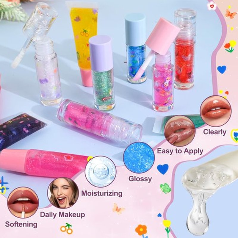 Jcoos DIY Lip Gloss Oil Make Your Own Lip Gloss Kit, Inspired Lip Oil Base with Pigment, Flavoring Oil, Glow Tubes, DIY Lip Gloss Making Kit, Moisturizing Lipglosses for Girls Women Christmas Gifts