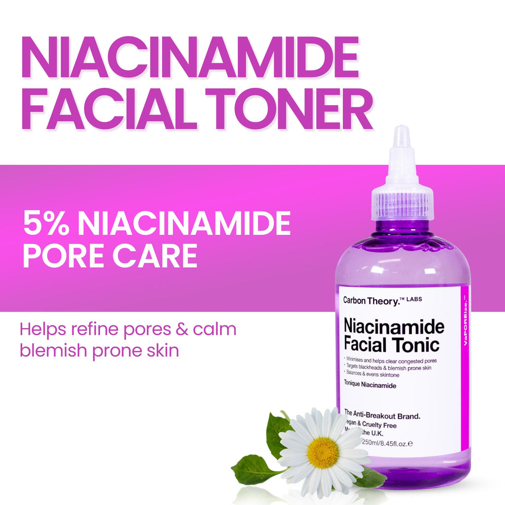 Carbon Theory VaPOREize Niacinamide Face Toner for Blemish Prone Skin, Evens Skin Tone, Helps Minimise and Clear Congested Pores with Calamine Extract 250ml