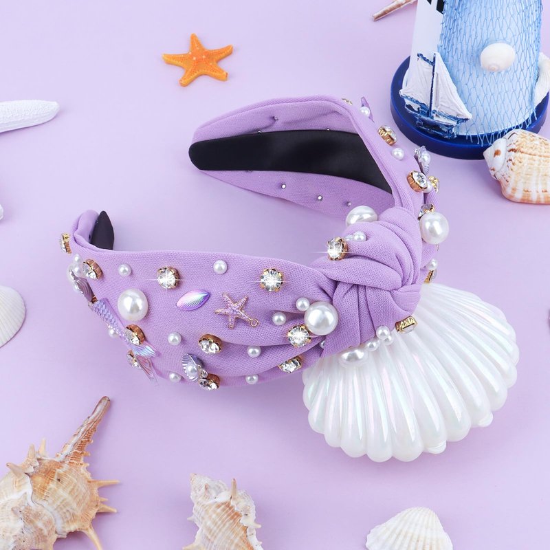 YARIEW Mermaid Knotted Headband for Women, Mermaid Birthday Decorations Seashell Hair Accessories, Starfish for Under the Sea Party Decorations Gifts (Purple)