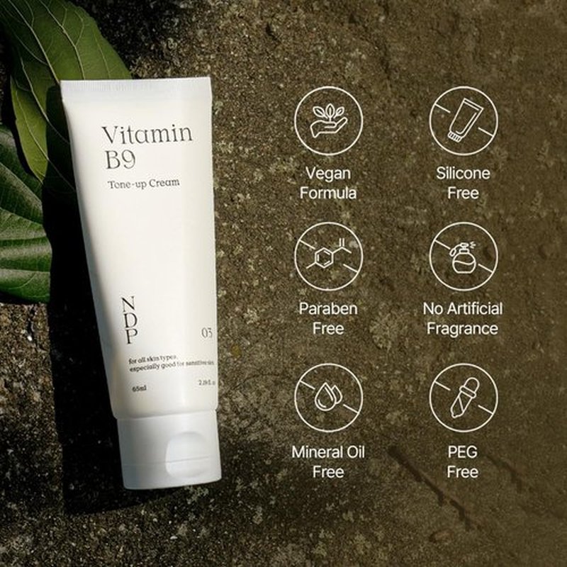 NDP Vitamin B9 Tone-up Cream, Silicone Free Face Primer for Pore Minimizing, 95% Pure Cica Extract, Breathable Skin Formula, Glass Skin & Lightweight, V-Cream Clean K-Beauty (65ml / 2.19 Fl Oz)