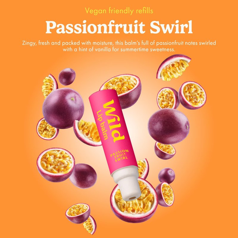 Wild - Refillable Lip Balm - 3 Pack of Lip Balm Refills in a Variety of Scents - Includes Coconut & Vanilla, Passionfruit Swirl & Watermelon Flavors - Beeswax Free