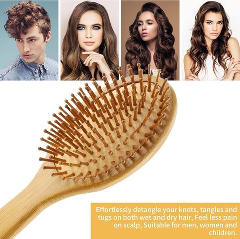 4PCS Bamboo Hair Brush Set – Eco-Friendly Paddle Brush, Wide-Tooth Comb & Tail Comb – Detangling, Scalp Massage, Reduces Frizz, Promotes Hair Growth
