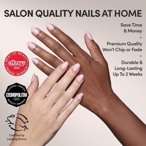 Glamnetic Press On Nails - Silver Belle | Short Round Natural Base with 3D Silver Foil | 30 Nail Kit with Glue, 12 Sizes