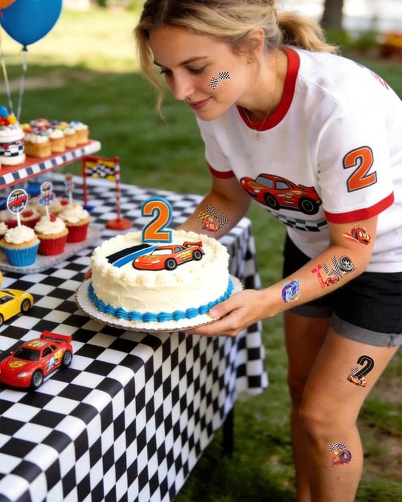 216 Pcs Two Fast Temporary Tattoos for Race Car Theme Party Decorations - 2 Fast 2 Curious Style Party Tattoos Stickers, Racing Enthusiast Temporary Tattoos for Theme Birthdays