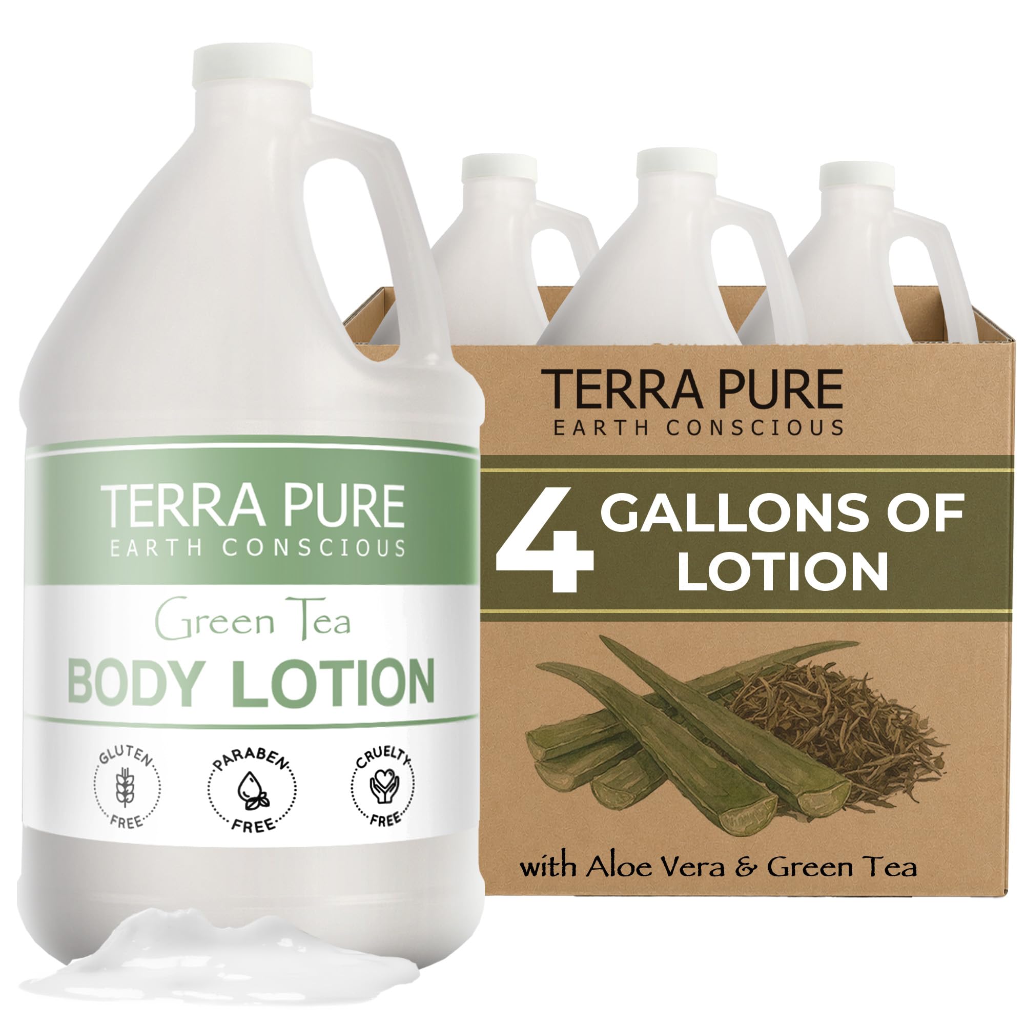 Terra Pure Green Tea Hotel Body Lotion | 1 Gallon | For Hospitality & Vacation Rentals to Refill Dispensers | (Set of 4)