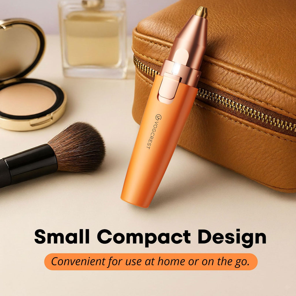 VG VOGCREST Eyebrow Facial Trimmer: 2 in1 Rechargeable Facial Hair Removal and Eyebrow Shaver - Face Lips Body Painless Facial Razor with Built-in LED Light (Orange)