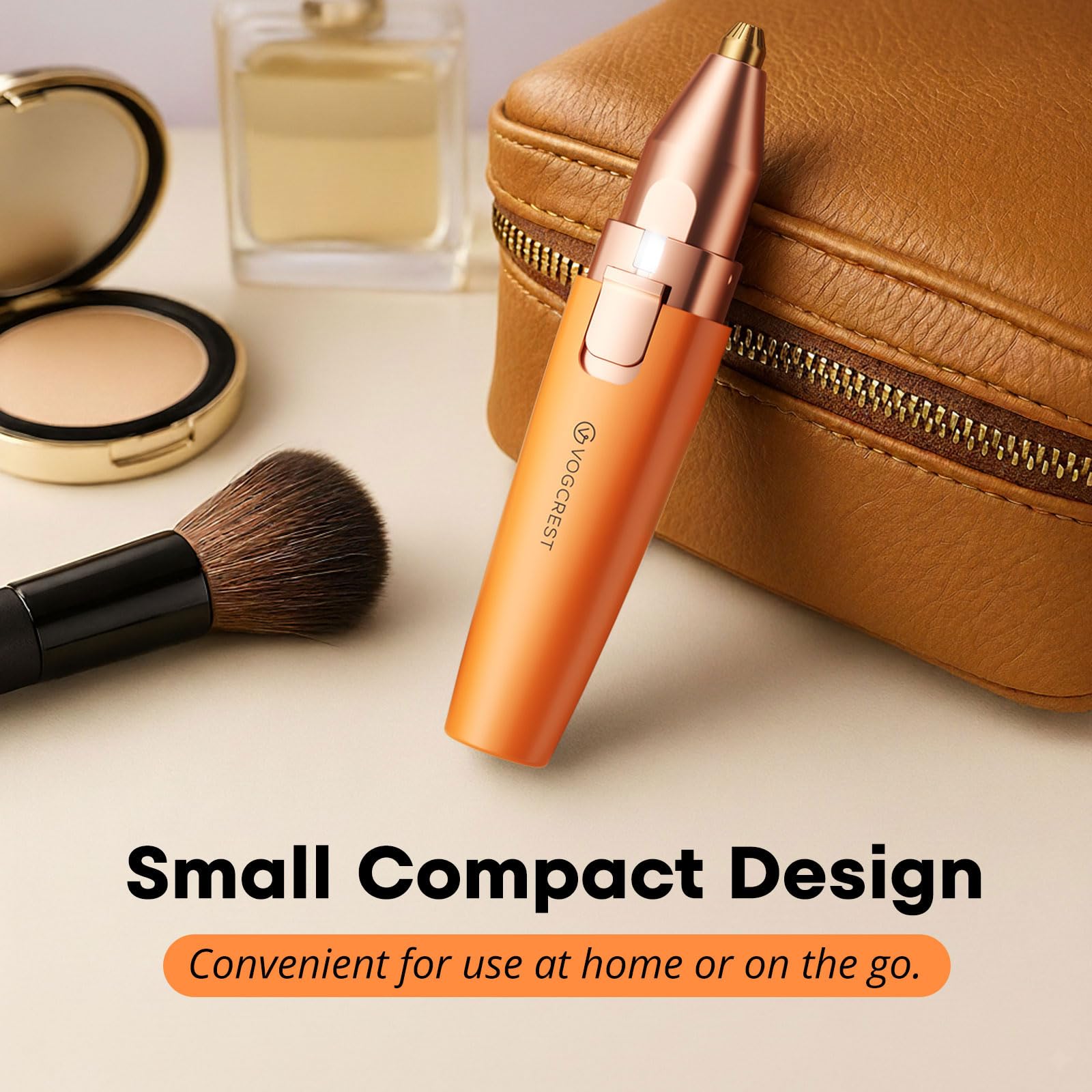 VG VOGCREST Eyebrow Facial Trimmer: 2 in1 Rechargeable Facial Hair Removal and Eyebrow Shaver - Face Lips Body Painless Facial Razor with Built-in LED Light (Orange)