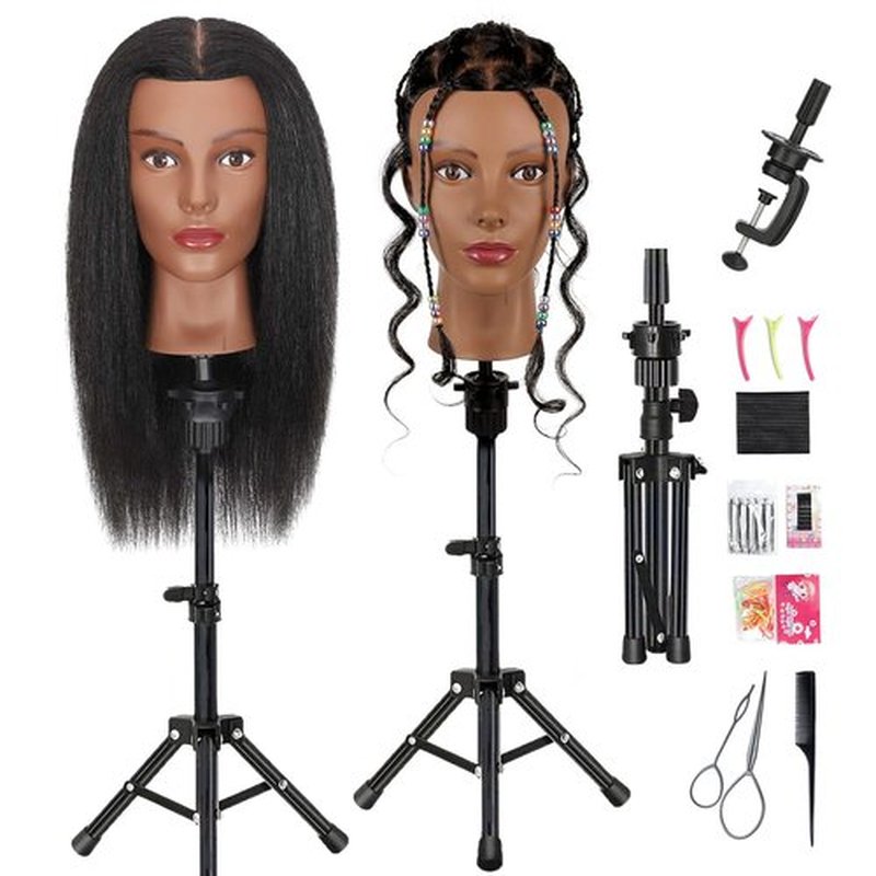 Opini 18 Inch Mannequin Head Human Hair with 100% Real Hair Cosmetology Mannequin Manikin Doll Head for Hairdresser Practice Braiding Hairstyling With Tripod Stand (18 Inch-Tripod Set)