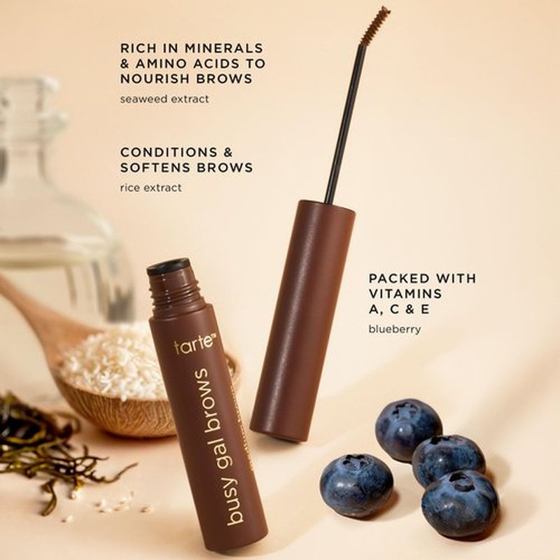 tarte busy gal tinted brow gel – 3-in-1 Waterproof Longwear Eyebrow Gel to Shape, Tint & Set Brows, Infused with Vitamin E, Vegan & Cruelty-Free, full size, med brown