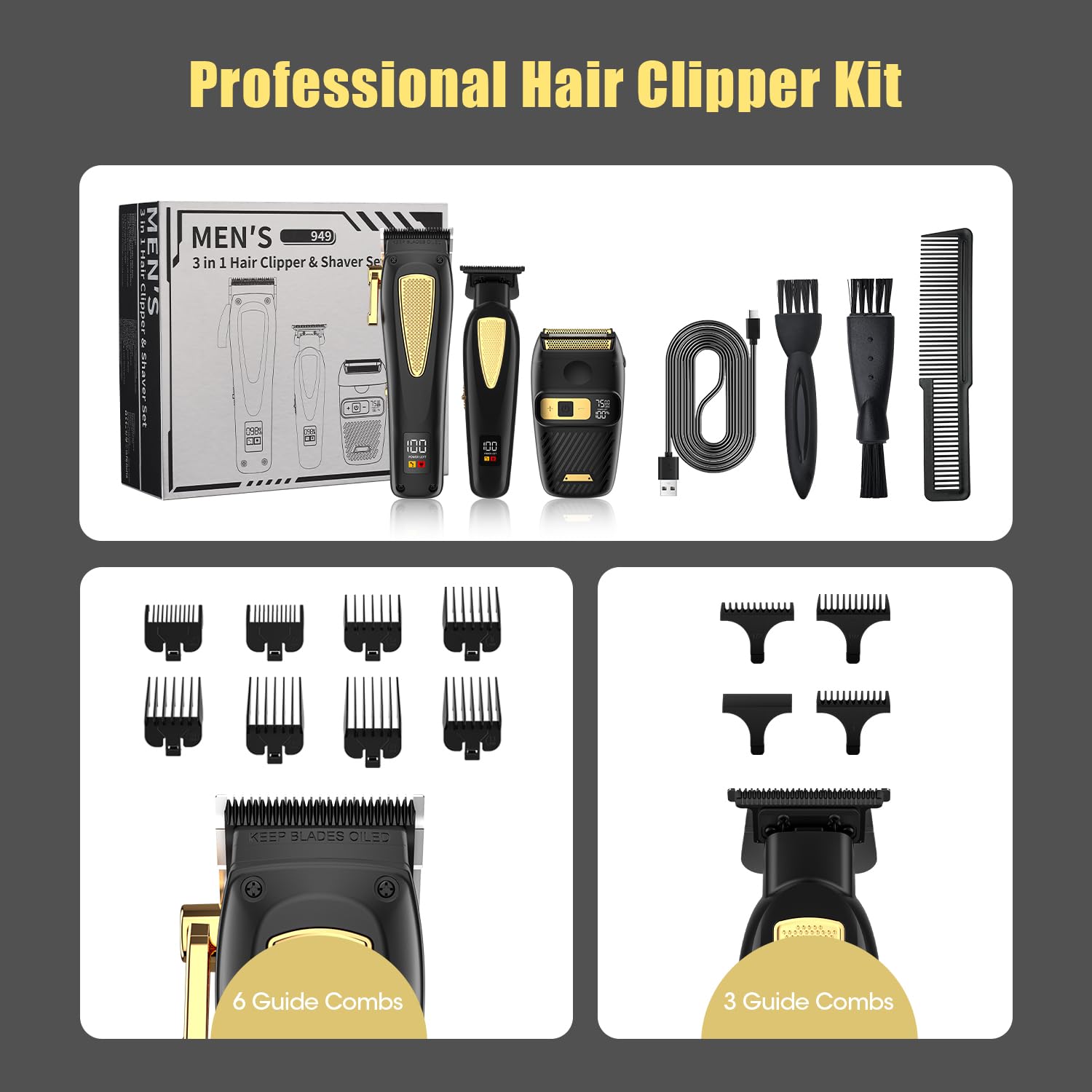 RESUXI Hair Clippers for Men Cordless Hair Trimmer Electric Shavers for Men Set,Professional Barber Clippers for Haircut Grooming Kit+Foil Blade Shaver+Zero Gapped Trimmer,Gift for Him
