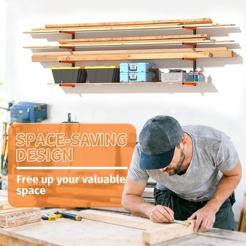 Heavy Duty Metal Lumber Storage Rack by [Brand Name] - Adjustable Wall-Mount Design | Holds Up to 1040 Lbs