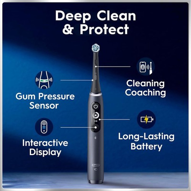 Oral-B iO Series 7 Rechargeable Electric Toothbrush - Deep Clean & Protect, Black | 2 Brush Heads & Travel Case