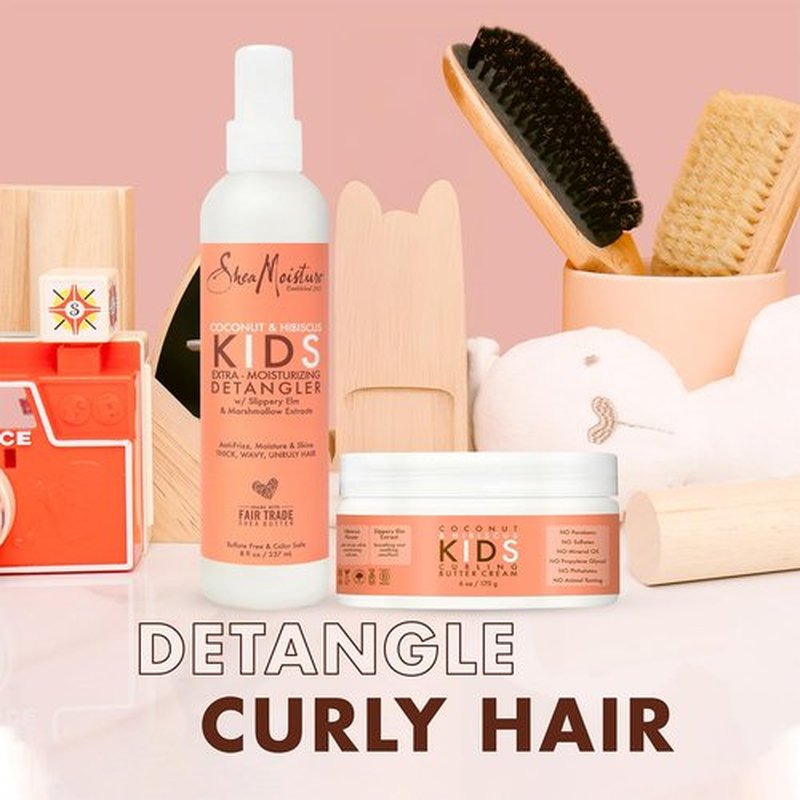SheaMoisture Kids Curly Hair Bundle, Coconut & Hibiscus Curling Butter Cream + Extra-Moisturizing Detangler Spray, Anti-Frizz Hair Products, Natural