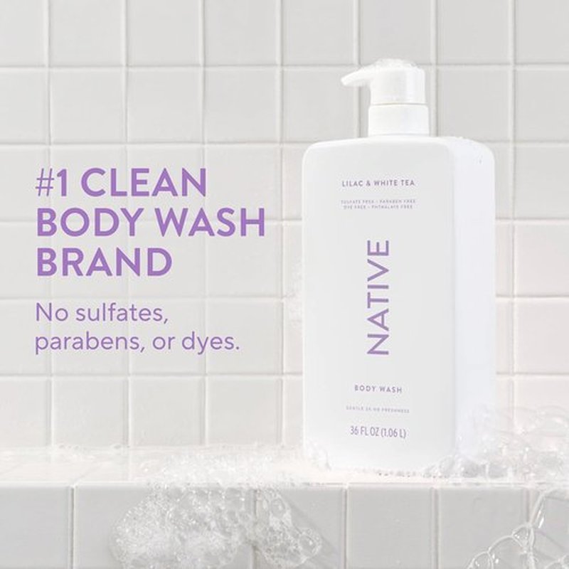 Native Body Wash - Sulfate-Free Lilac & White Tea Formula - 36 oz Pump Bottle for All Skin Types