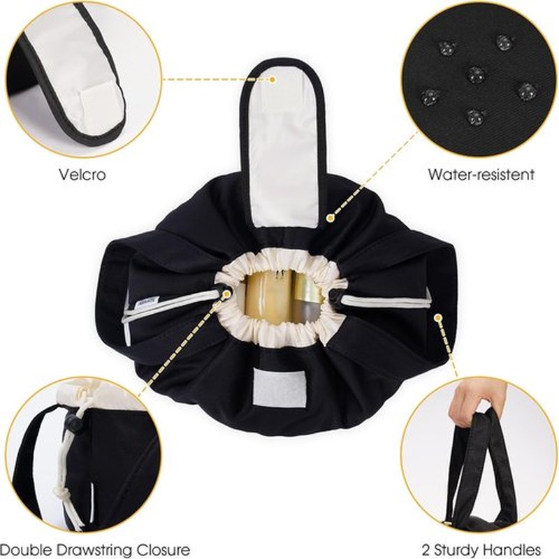 Narwey Makeup Bag - Large Lay Flat Open Cosmetic Bag for Women | Portable Travel Toiletry Bag (Black)
