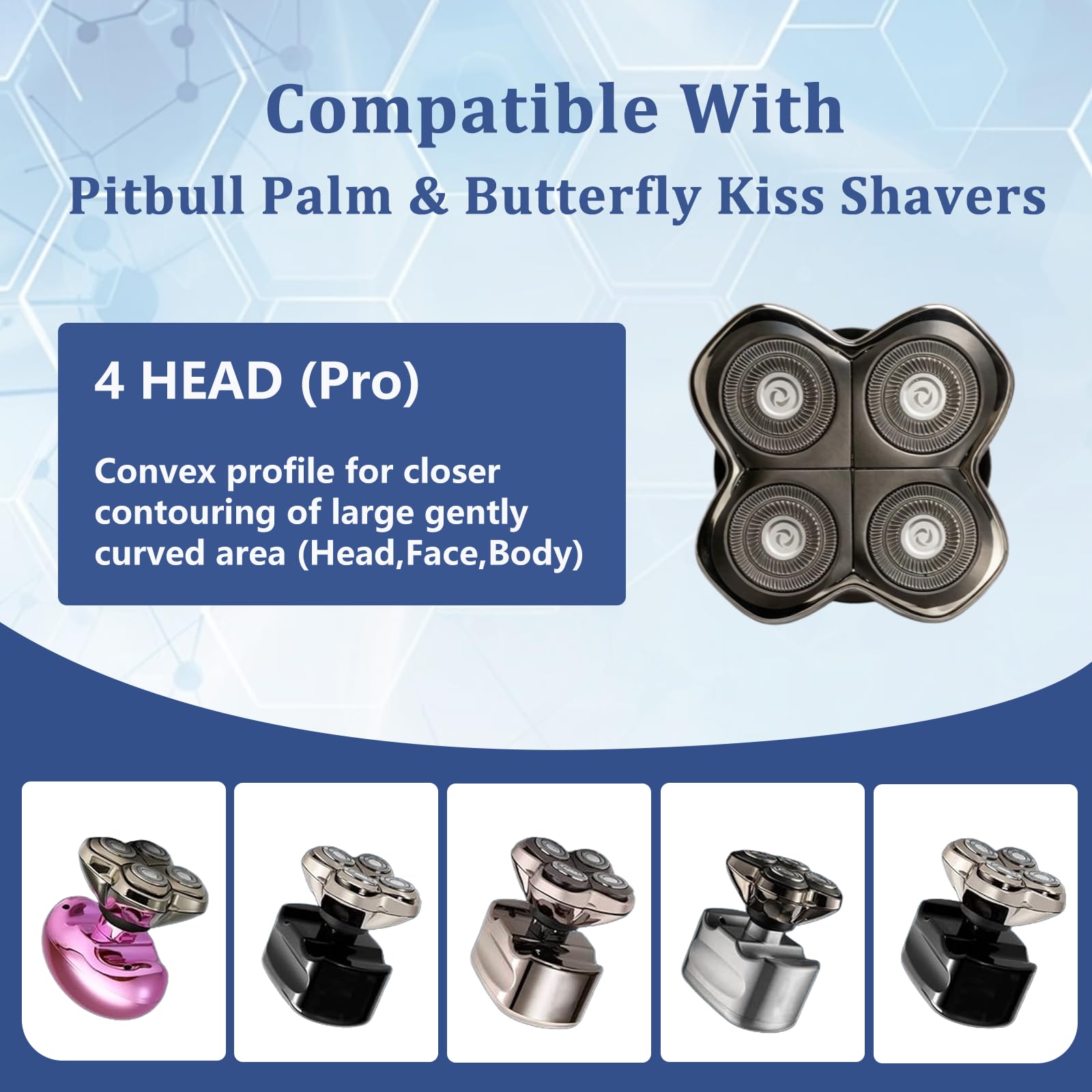 Pro 4Head Replacement Blade Compatible with S-Kull Pit-Bulls Gold PRO, Silver PRO, Platinum PRO, Butterfly Kiss PRO Head Shavers, German Stainless Blades, Floating 4 Heads for a Fast (1Pack) (1Pack)