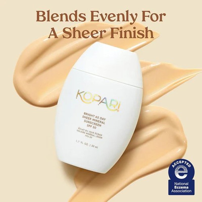 Kopari Bright As Day Sheer Mineral Sunscreen SPF 50 - 100% Mineral Formula with Vitamin C & Niacinamide | 1.7 oz for All Skin Tones