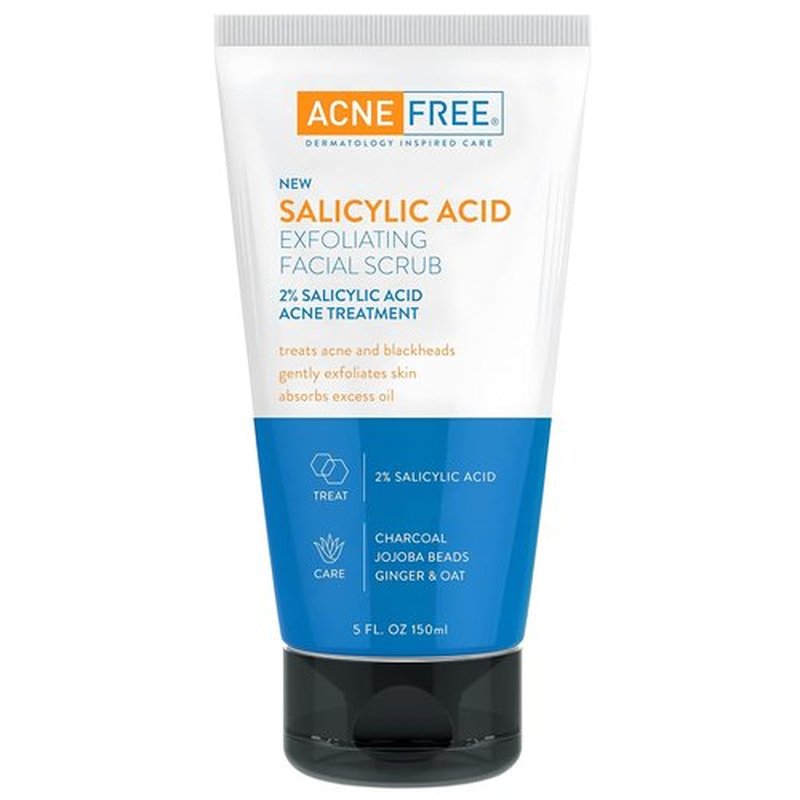 Acne Free Salicylic Acid Face Scrub - 2% BHA Blackhead Remover & Deep Cleanser with Charcoal, 5 Ounce