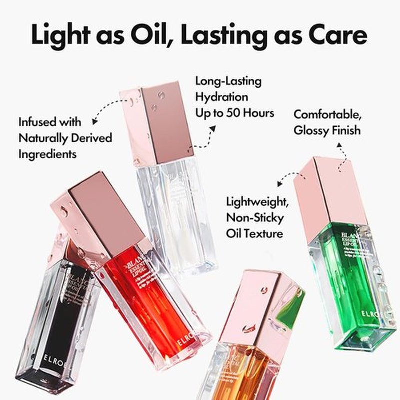 ELROEL Blanc Essential Lip Oil - 50HR Hydrating Korean Lip Gloss with 6 Botanical Extracts | Lightweight Non-Sticky Formula 0.15 fl oz (#01 Pure Lychee)