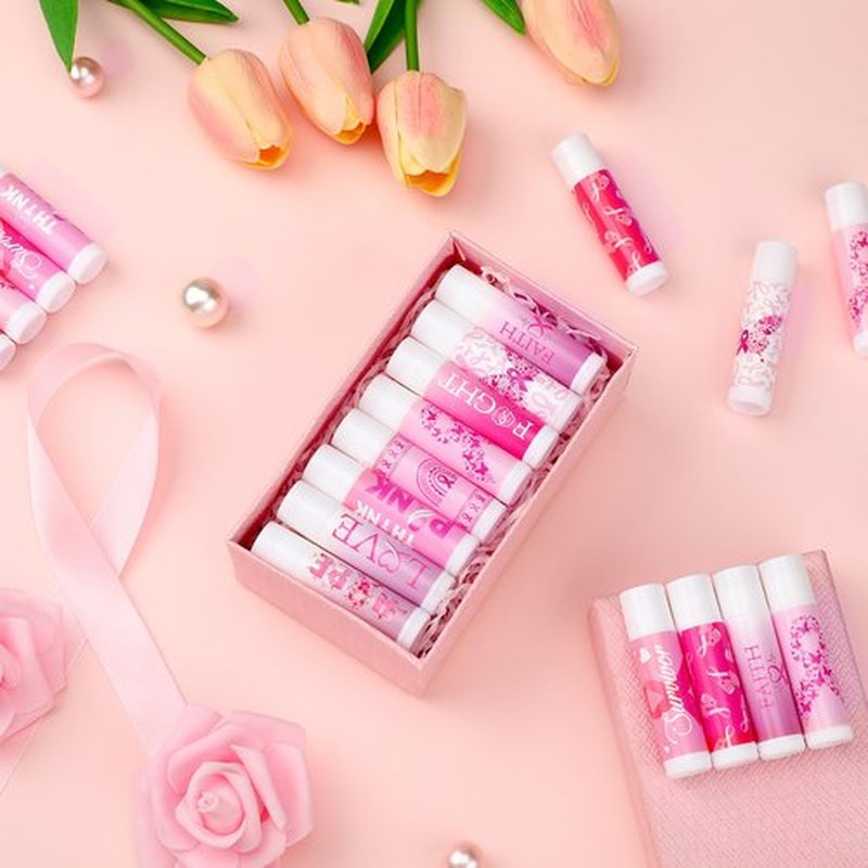 Siifert 20 Pcs Breast Cancer Awareness Lip Balms Bulk Small Pink Ribbon Thank You Gifts Set Breast Cancer Awareness Bulk Items Natural Moisturizing Lip Care Product Survivor Gifts For Women