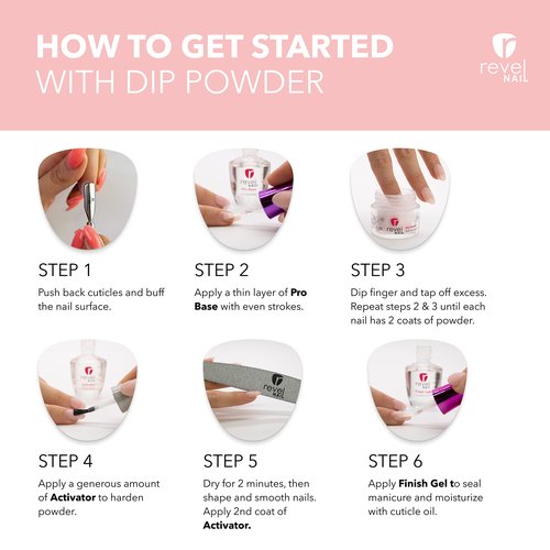 Revel Nail Dip Powder Starter Kit, 4-Color French Manicure Set with Base Coat, Activator, Finish Gel & Gel Thinner, Made in USA