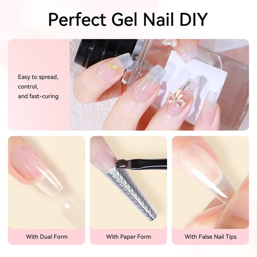Makartt Poly Nail Gel Kit - 6 Neutral Colors for Extension Nails, Long Lasting Poly Nail Gel Set, Natural-looking, Strong Builder Enhancement for Salon Manicure DIY at Home 15ML Clear White Nude Pink