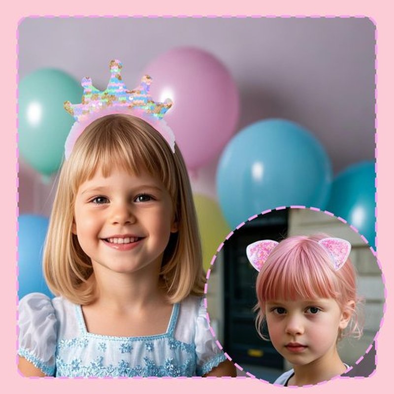 PUSABAOWO Headbands for Girls 6 Pack Toddler Headbands Glitter Kids Hairband Cat Bow Heart Star Crown Hair Accessories for Toddler Girls Teens