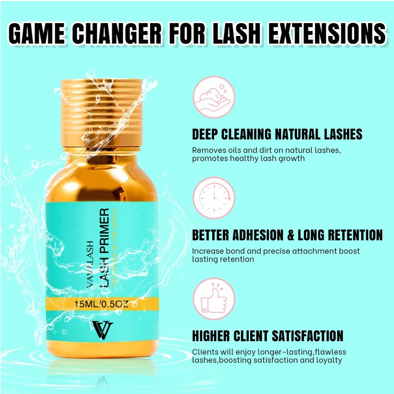 VAVALASH Lash Primer for Lash Extensions 15 ML Eyelash Extension Primer Increase Adhesive Bonding Power Easily Removes Proteins and Oils for Longer Lash Lasting Professional Use Only(15ML)