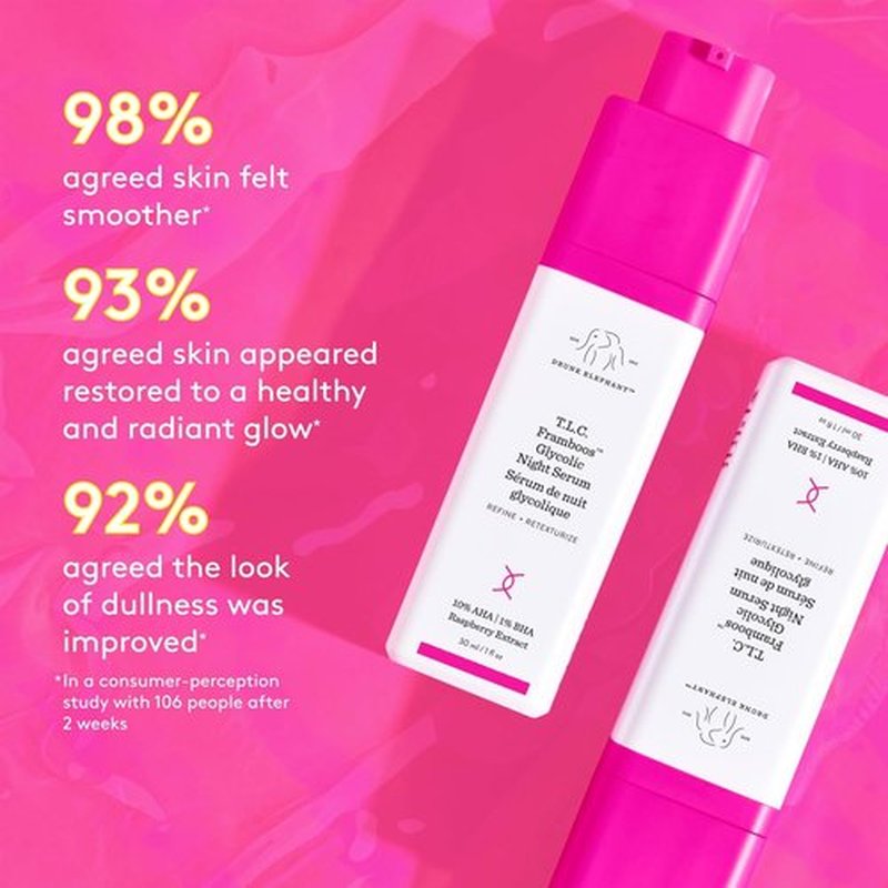 Drunk Elephant T.L.C. Framboos Glycolic Serum - Exfoliating AHA for Radiant Skin - 1 oz, Cruelty-Free
