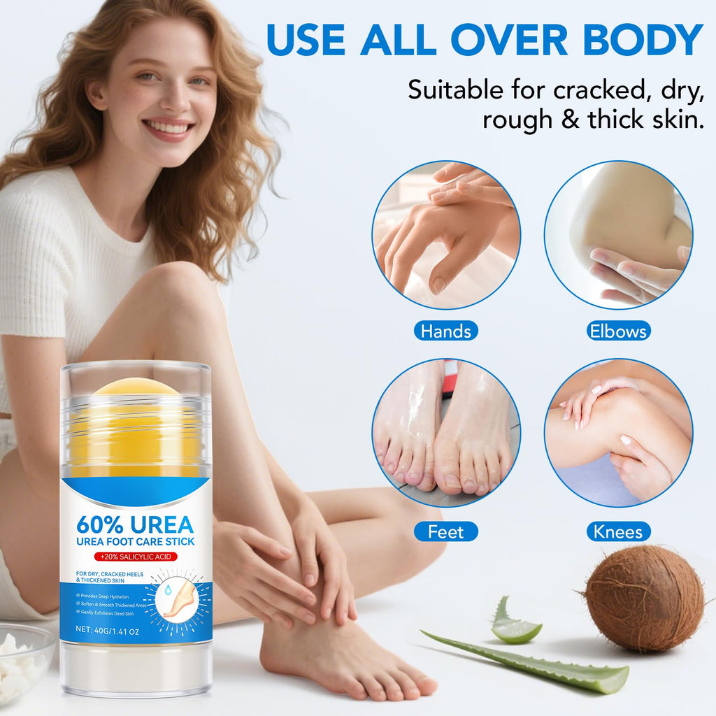 WeiWeiLa Urea Cream, Intensive Foot Repair Stick 60% Urea with 2% Salicylic Acid Heel Balm Stick, Maximum Strength Callus Remover Foot Care Cream for Cracked Heels, Dry Feet & Rough Skin